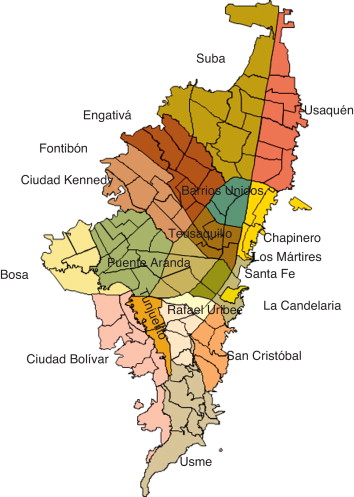 División político-administrativa de la ciudad de Bogotá (Colombia).