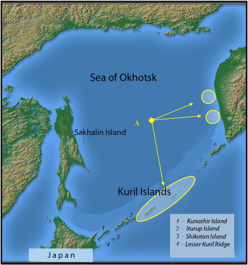 Map of the work area: A — fulmar sampling locations.