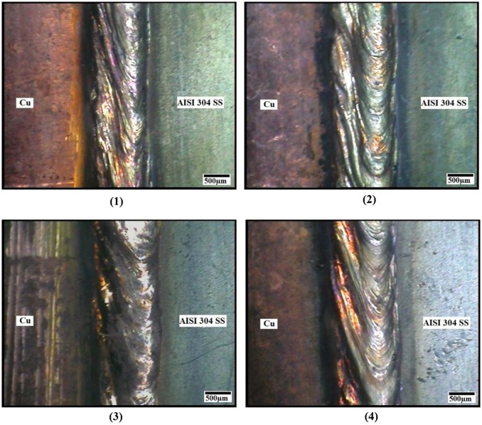 Top surface of welded samples.