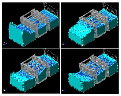 Interaction of a wave with a vertical pier formed by   reinforced concrete cylinders.