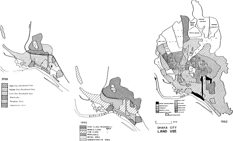 Land Use of Dhaka in 1910 and 1945 (Ahsan, 1991) and Land Use of Dhaka in 1962 ...