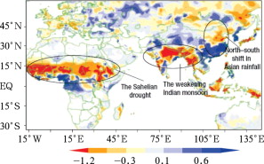 Precipitation trend from 1950 to 2002 (unit: mm d−1) [Chung and Ramanathan, ...