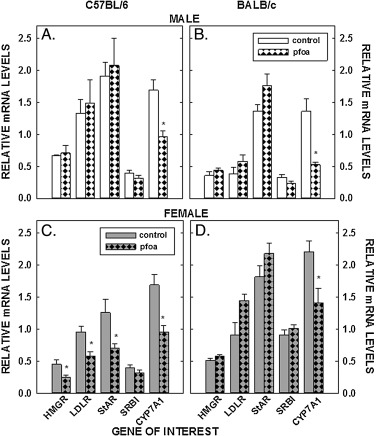 Relative mRNA levels of genes involved in sterol metabolism of livers of C57BL/6 ...