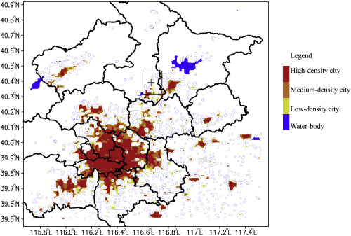 Numerical simulation scope of the WRF model and updated land use conditions.