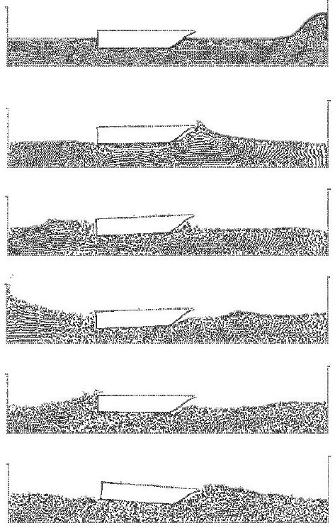 Motion of a rigid ship hit by an incoming wave. The ship is modelled as a rigid solid restrained to move in the vertical direction.