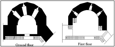 Polygonal outer surface of Tower F, in the citadel.