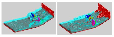 Motion of ten tetrapods on a slope under an incident wave.