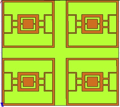 Array of proposed DGS integrated with MSPA for reducing mutual coupling level.