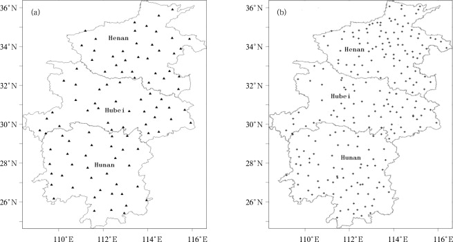 Distribution of the selected stations in Central China for the analysis of (a) ...