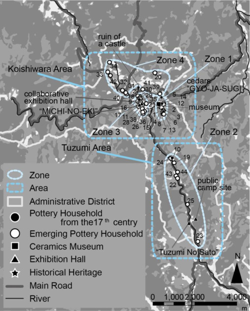 Locations of pottery households.