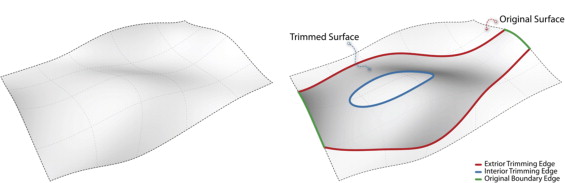 (Left) original untrimmed surface (right) trimmed surface.