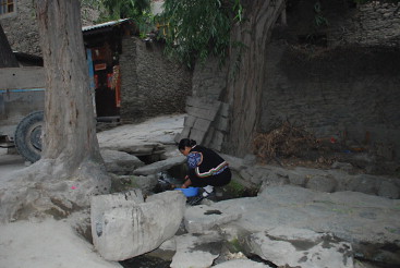 Internal water system of stockaded villages meant for defense.