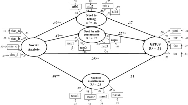 Standardized estimates for structural model among males (n=193).Note. sias_a, ...