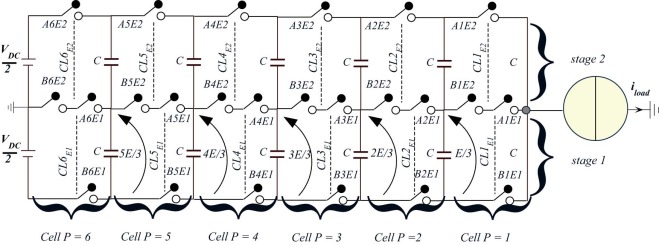 Details of 6 × 2 (nine-level) stacked multicell inverter.
