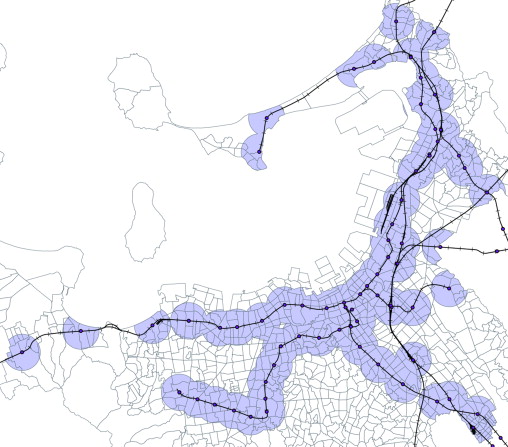 Distributions of the station zones in the year 2005.