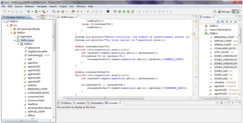 RePast programming environment of Eclipse.
