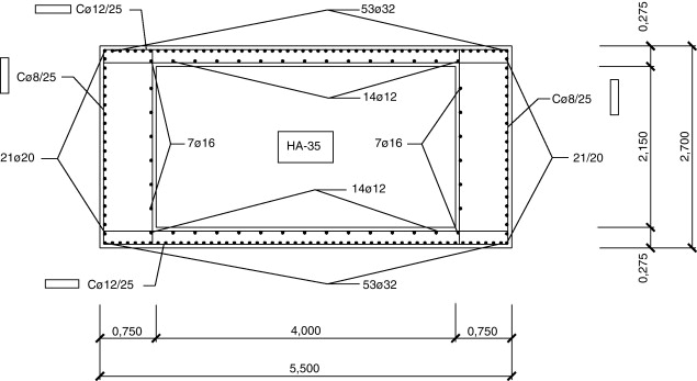 Sección de arranques soporte de 60m de altura y vano 40m.