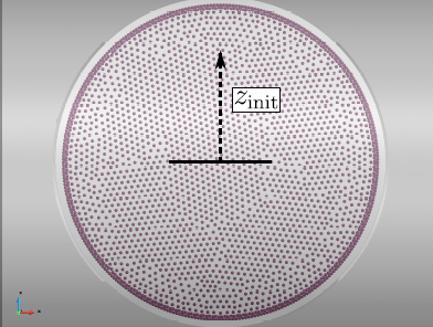 Inlet mesh used to introduce particles into the domain. The red points are the fixed locations of injection. The lighter grey crown is a gap between the outermost injection points and the walls, provided so that enough room is provided to avoid erroneous initial indentations at the wall.