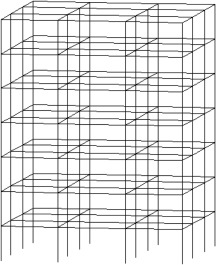 3D view of a 7-story structure.