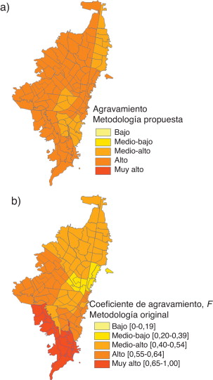 Coeficiente de agravamiento obtenido para las localidades de Bogotá: a) ...