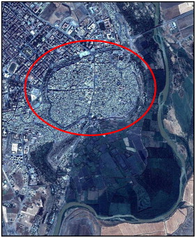Historical Diyarbakir City area surrounded by city walls and the Dicle ...