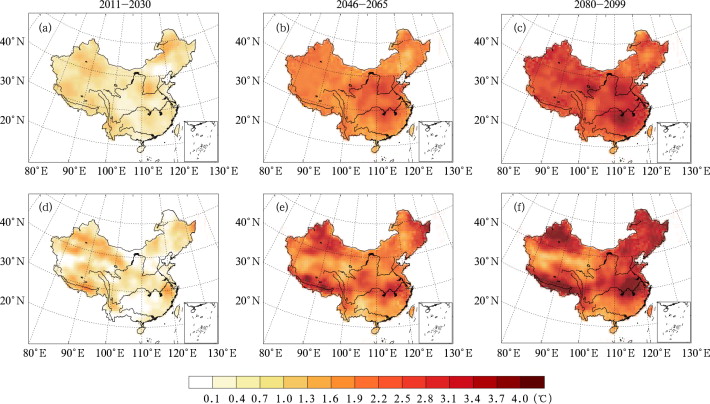 Spatial distribution of 20-year return values of annual maximum (top) and ...