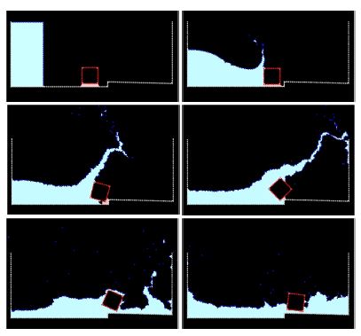Dragging of a cubic object by a water stream.