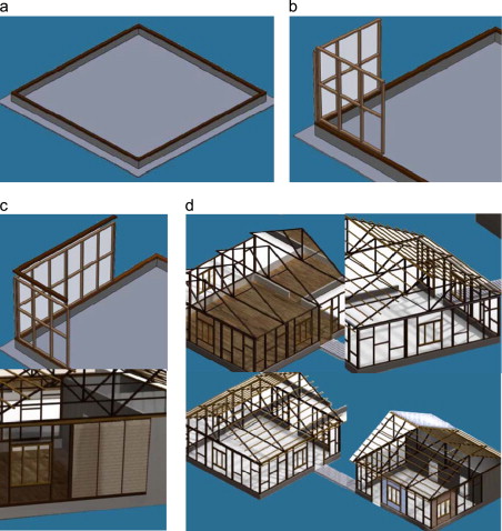 The assembly method adopted in the miniature model of the prefabricated timber ...