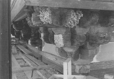 Restoration of the Guan Yin Tower. The first step in repairing the weathered ...