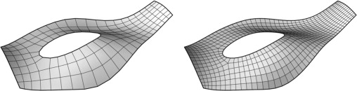 Mesh smoothing (left) smoothed BDMesh (right) smoothed quadrangulated BDMesh.