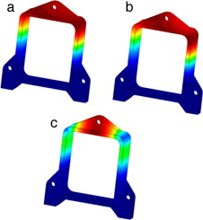 Resultados del campo de desplazamientos en el modelo FEM. De izquierda a ...