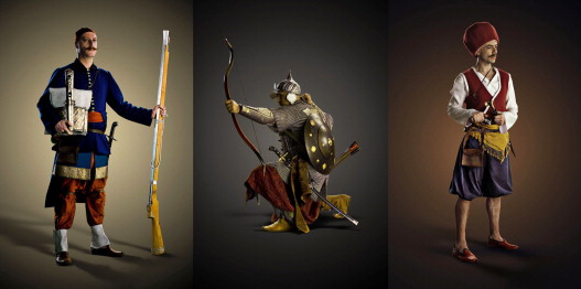 The most famous Ottoman army figures in rows: Janissary-Sipahi-Levend.
