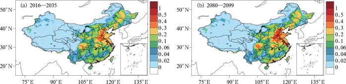 Distribution of flood disaster vulnerability over China under RCP8.5