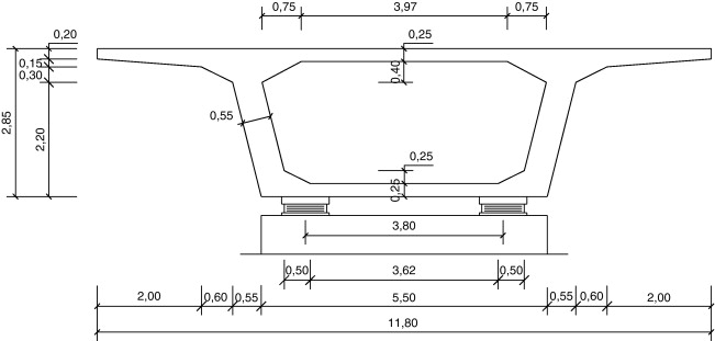 Sección transversal tablero vanos 50m de luz.