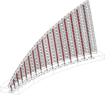 Axonometric view of the sail with revealed the system of reinforcements.