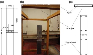(a) Representação esquemática de um modelo com junta composta por 5 rebites; (b) ...