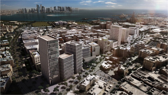 The old center of Doha showing the Msheireb urban intervention dominating the ...