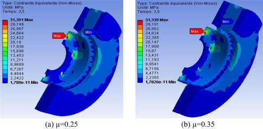 Von Mises stresses in the disc at t=3.5s.