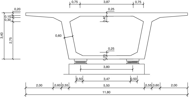 Sección transversal tablero vanos 60m de luz.