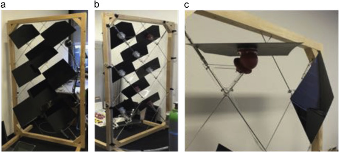 Proof of concept with 8 panels on a wooden frame. (a) Front view, (b) rear view ...