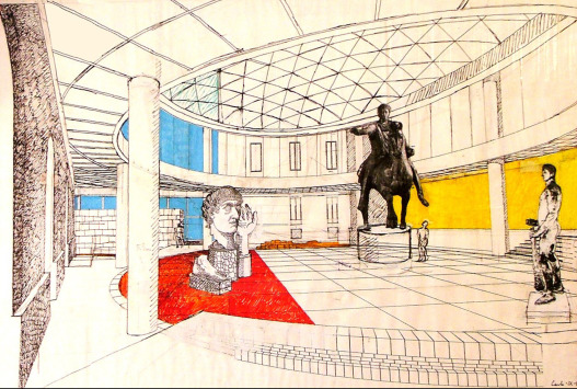 Carlo Aymonino׳s perspective of the new Hall with the equestrian statue of ...
