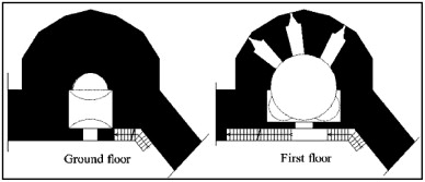 Semi-circular outer surface of Tower A, in the citadel.
