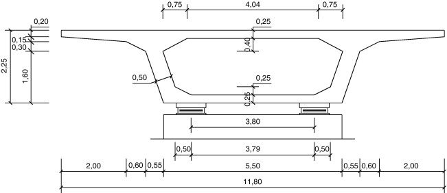 Sección transversal tablero vanos 40m de luz.