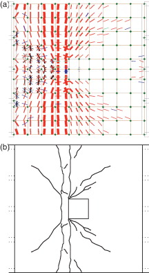 Fisuras en capa superior del ábaco para δ=60mm: a)modelo 4; b)espécimen.