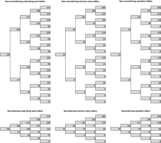 Real option valuation lattice (recombining and non-recombining lattice, ...