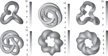 Geometrías intrincadas [48]. Arriba: hexagon knots (izq.), square knots (cen.) y ...