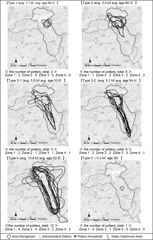 Types of areas recognized and number of potters by residential zones.