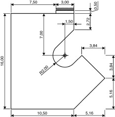 Esquema y dimensiones del gancho de grúa (unidades en centímetros).