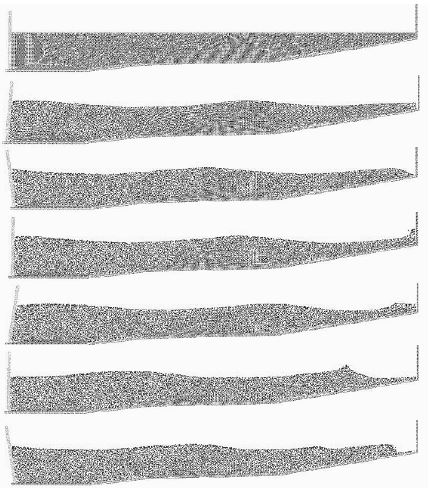 Propagation of a wave generated in a test canal impacting with a   vertical wall.