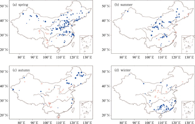 Differences in the seasonal frequency of extreme precipitation lagging two ...